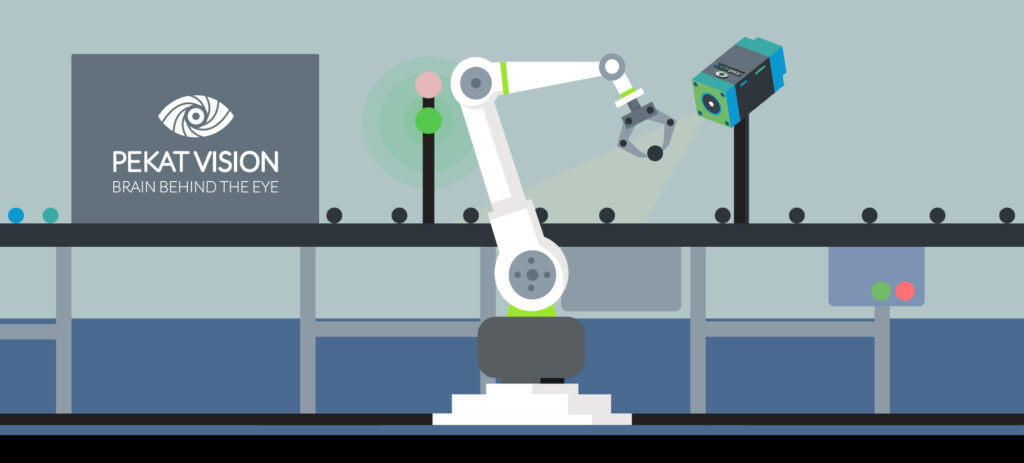 A collaborative robot manipulating a product for deep-learning visual inspection