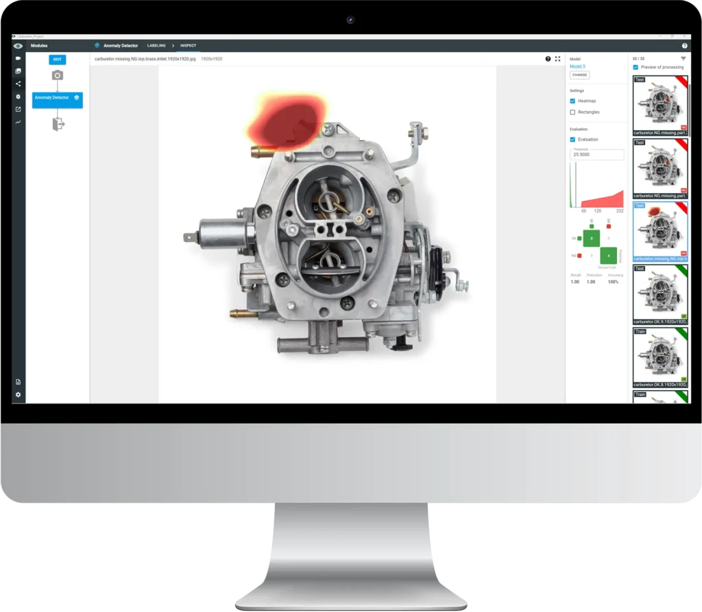 Anomaly Detector — carburetor inspection screenshot